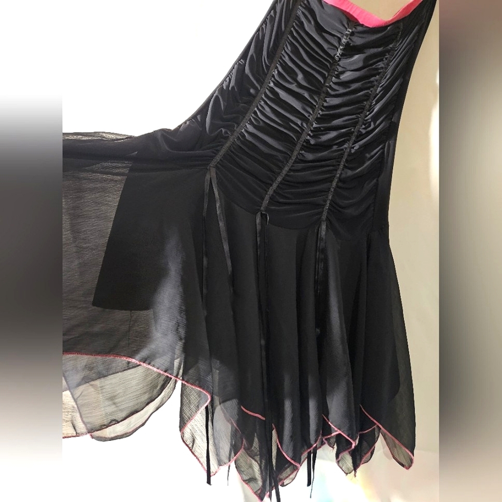 Entro - strapless black and pink layered fairy mesh ribbon frilly dress